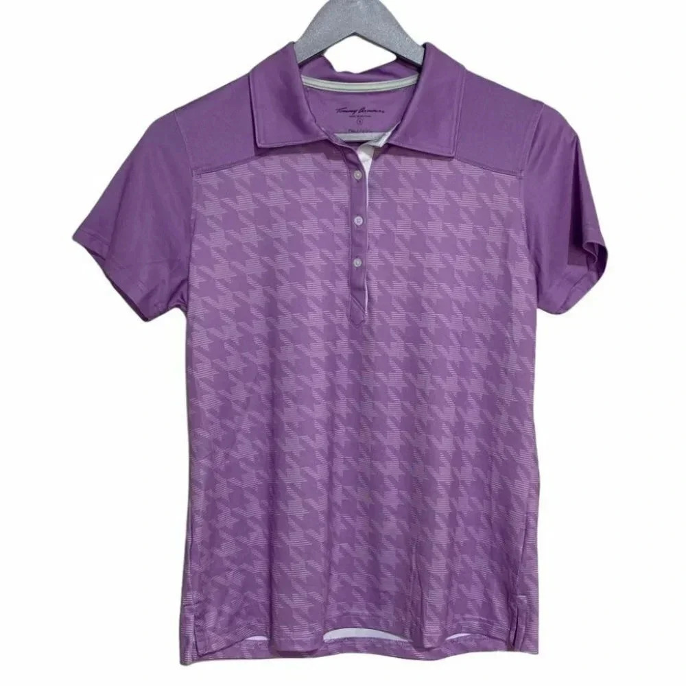 Tommy Armour Polo Shirt Small Purple Houndstooth Dri-Logic Golf Top Short Sleeve